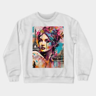 Lady in Paris, Graffiti art, splash art, street art, spray paint, colourful art Crewneck Sweatshirt